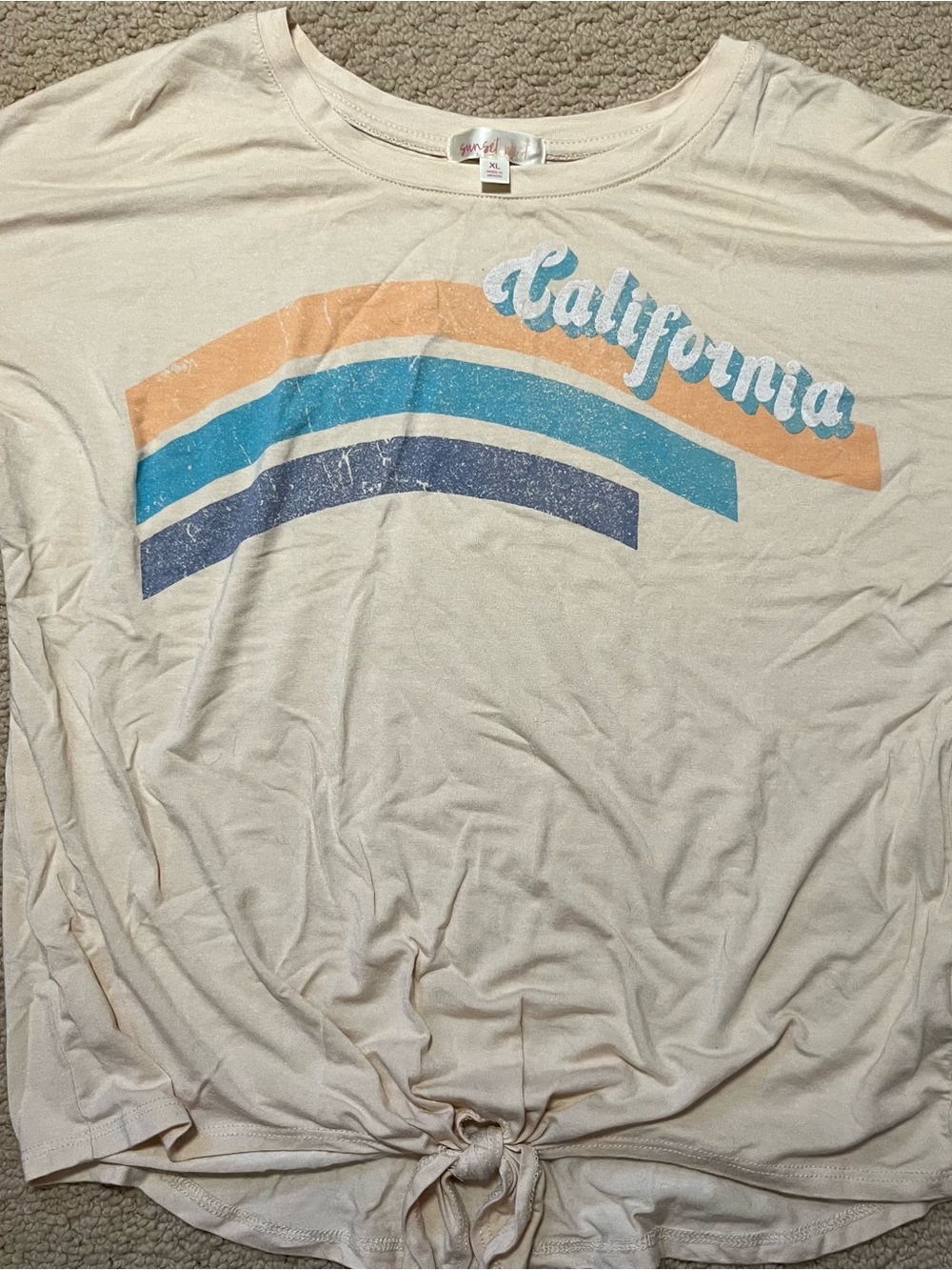 Kids Cream Short-Sleeve Tee with Retro Orange & Blue Stripes - XL